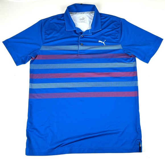 Puma Golf Polo Shirt Men’s Small Blue Striped S/S Casual Activewear Dry Cell - Picture 1 of 7